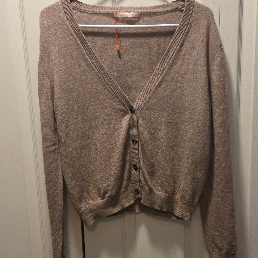 Olivaceous Taupe V-Neck Button Front Cardigan